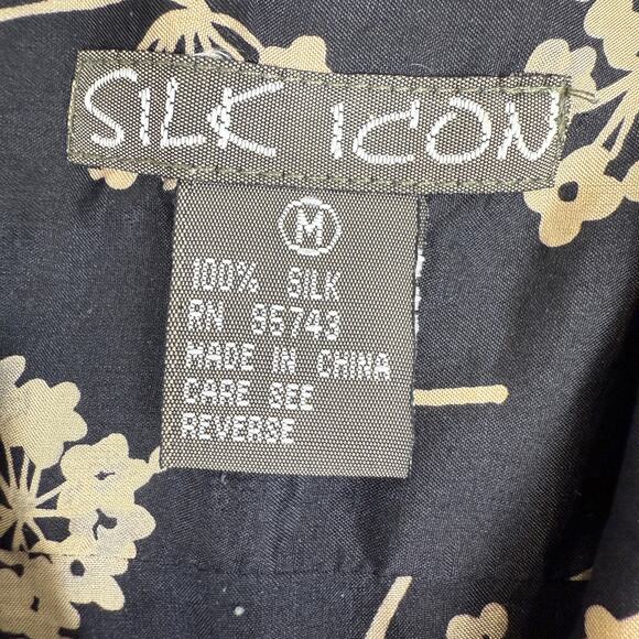 Silk Icon Women's 100% Silk Button Down Medium Floral Front Pockets Eclectic - Picture 2 of 8
